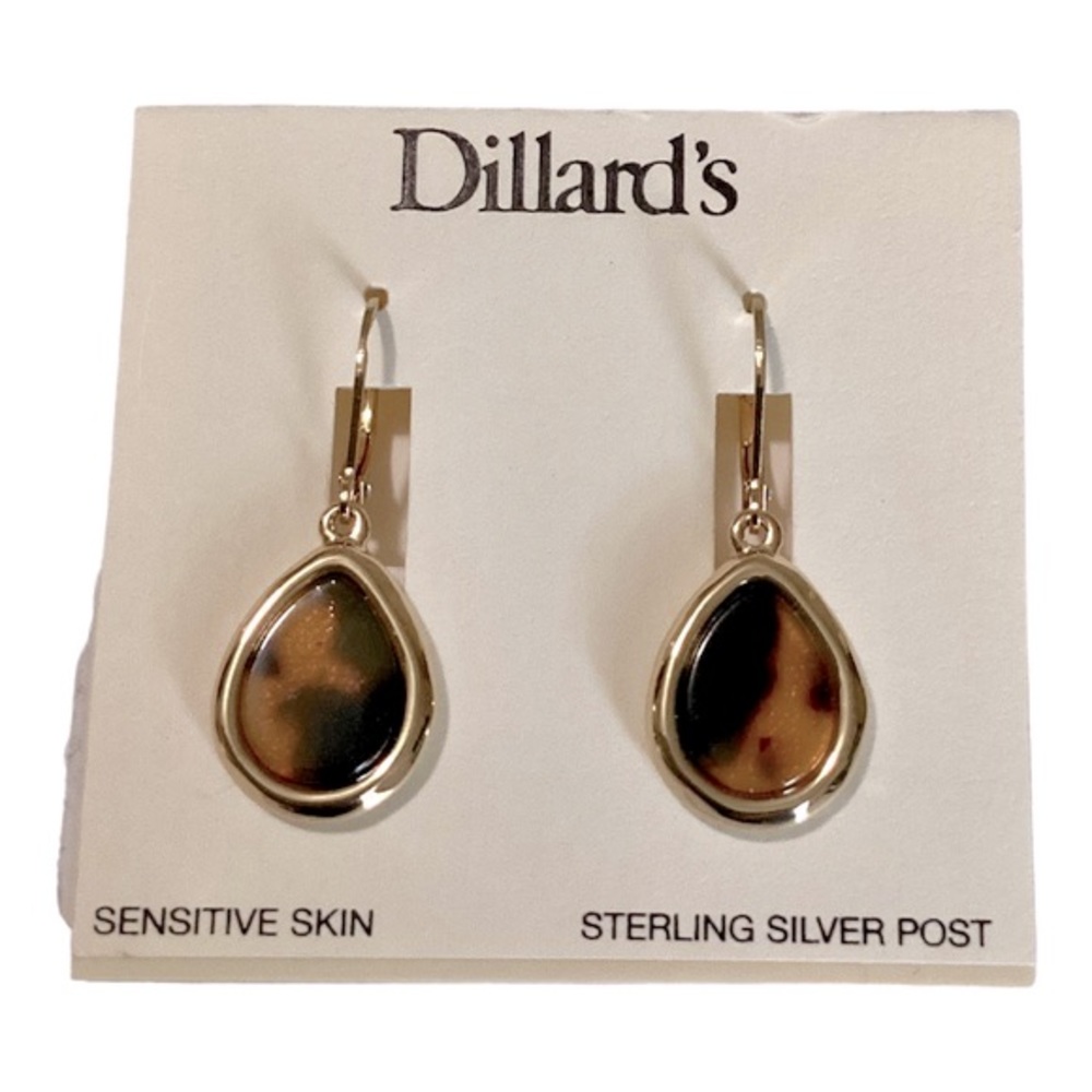 Dillard’s Gold Tone Leopard Pattern Dangle Earrings 925 Post Brown And Black